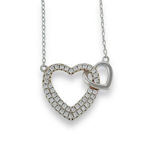 Linked Heart Love Pave Crystal Necklace | Vintage Sterling Silver 925 | 16"-18"